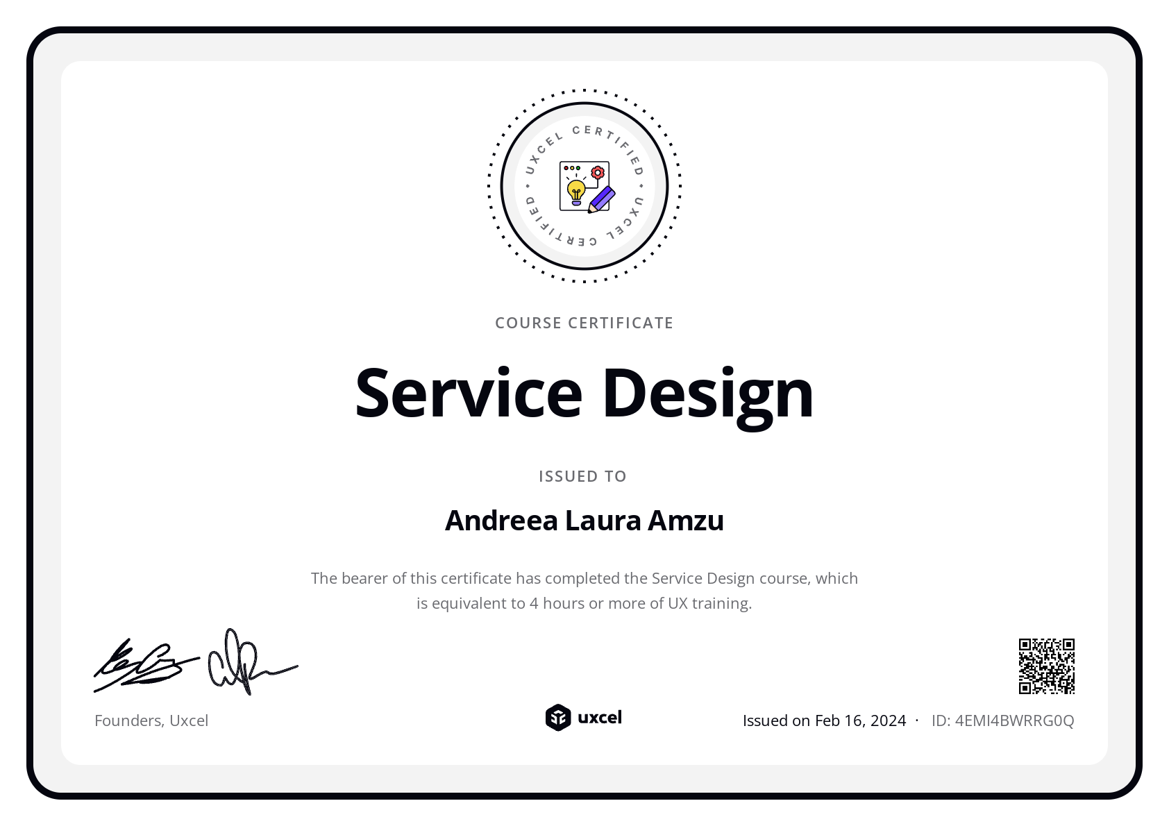 Andreea Laura Amzu's certificate